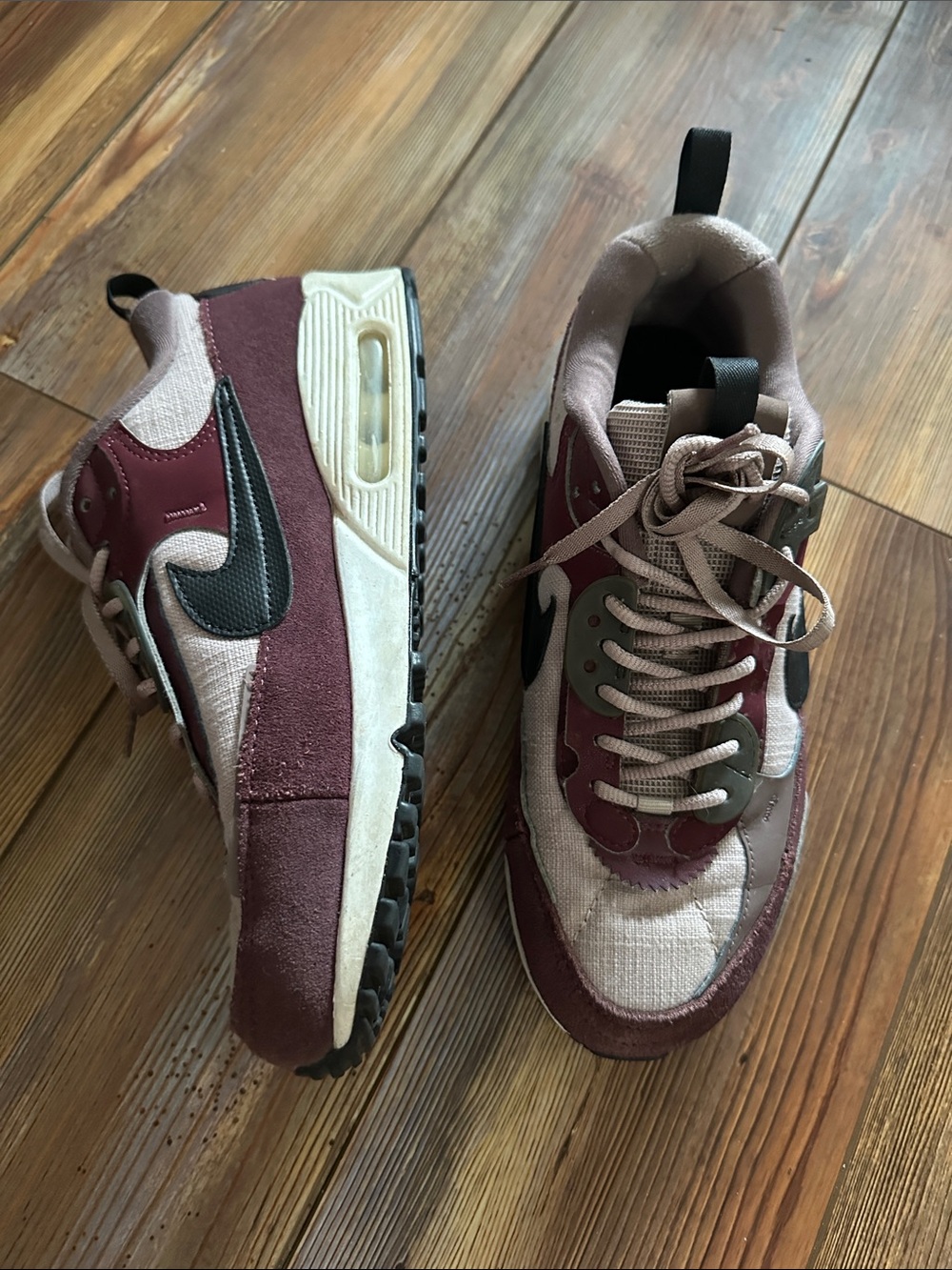 Nike Burgundy, Beige and Black Retro Runner Sneakers 8.5